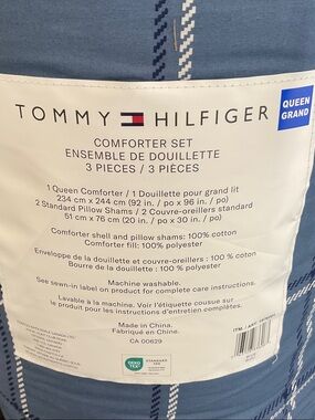 Tommy Hilfiger Blue Plaid Queen Comforter Set - 3 Piece. Never opened.